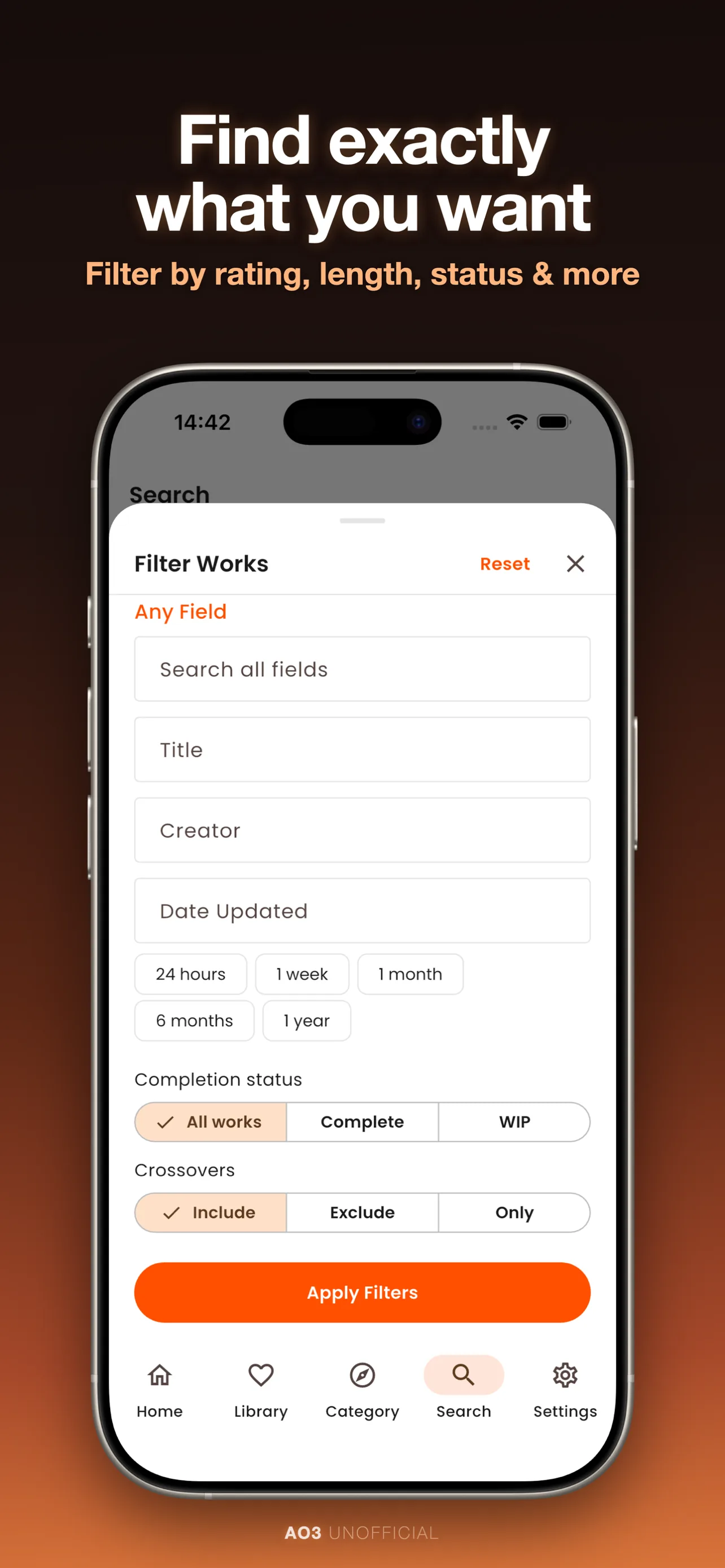 ArchFic advanced search filters