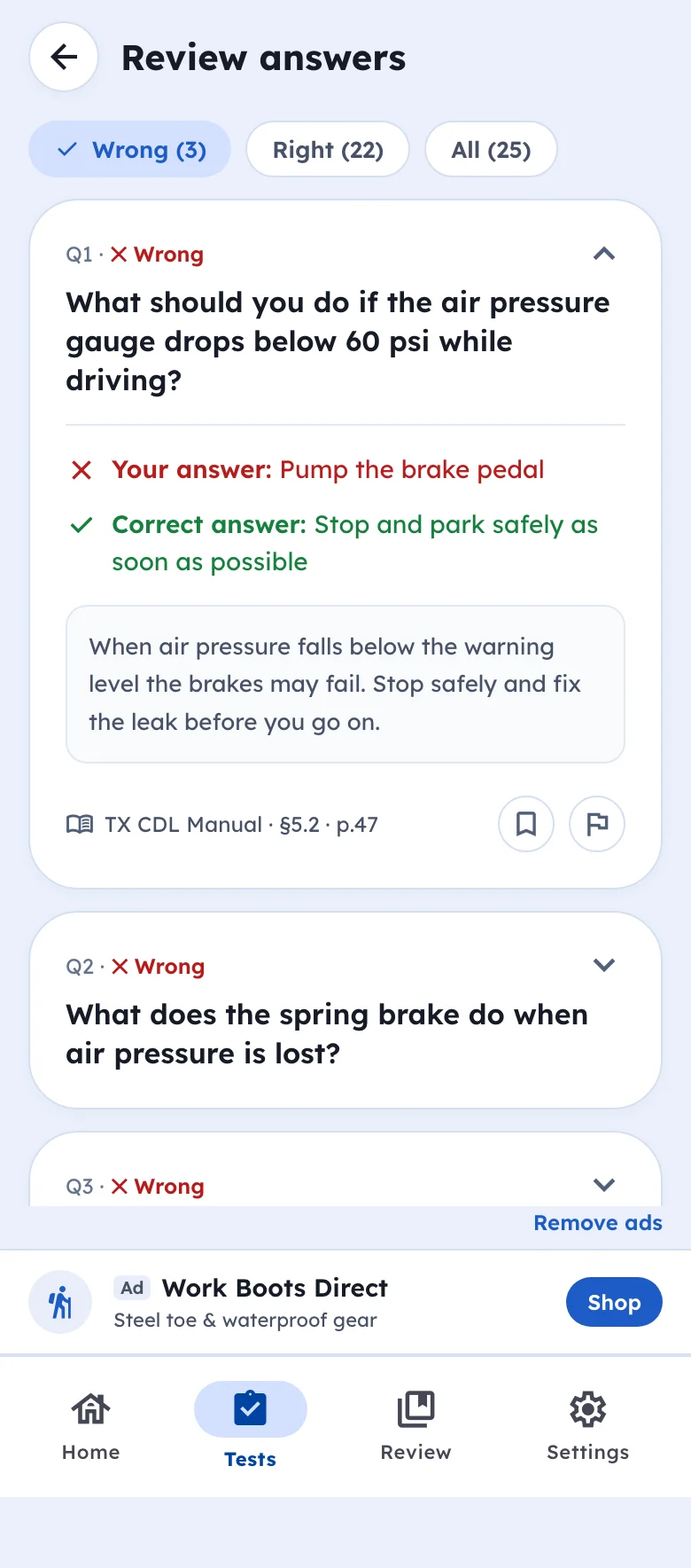 Review and retry what you missed