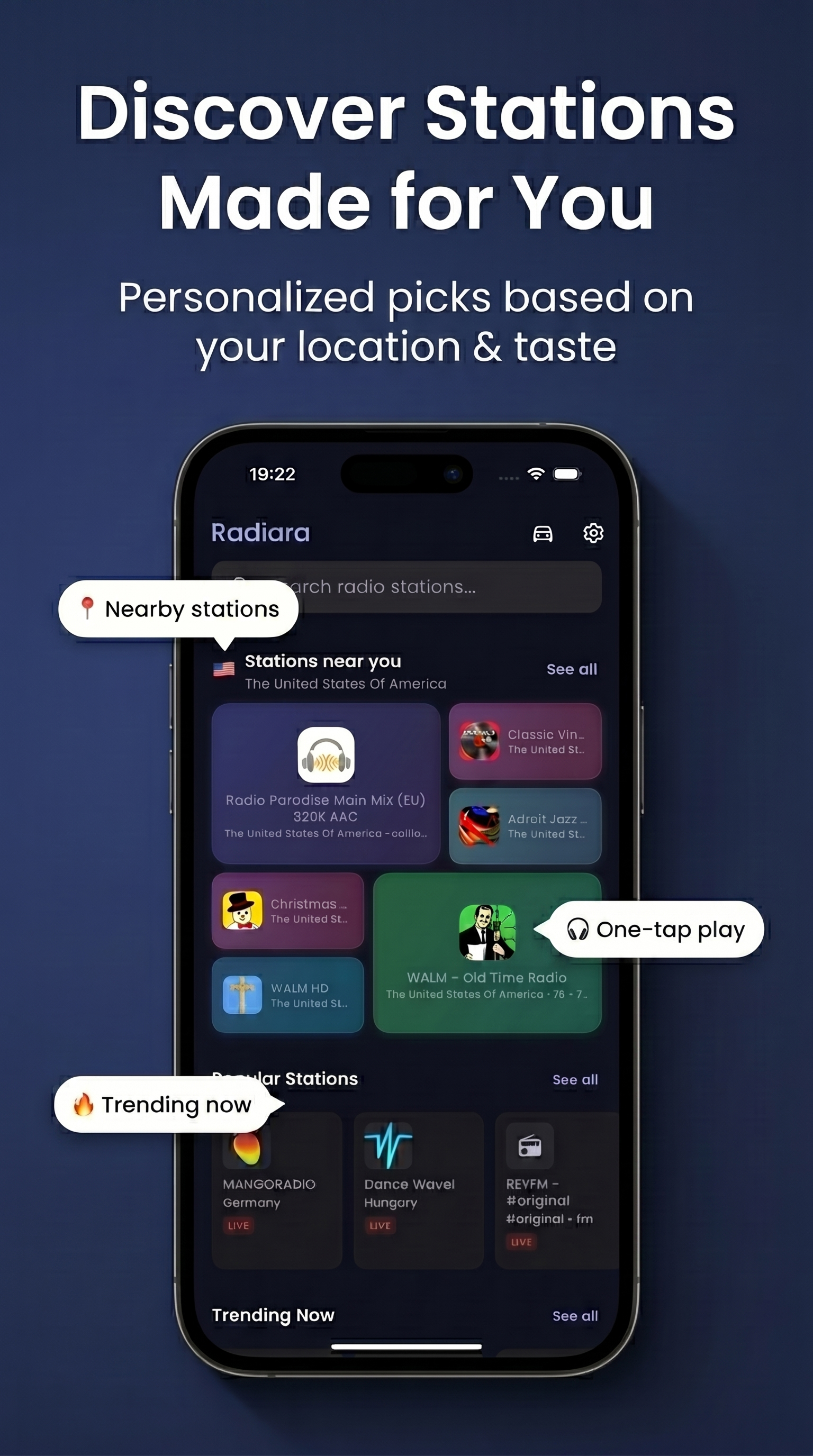 Discover stations by genre and country