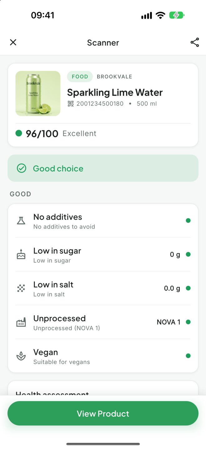 Scanly food scan result