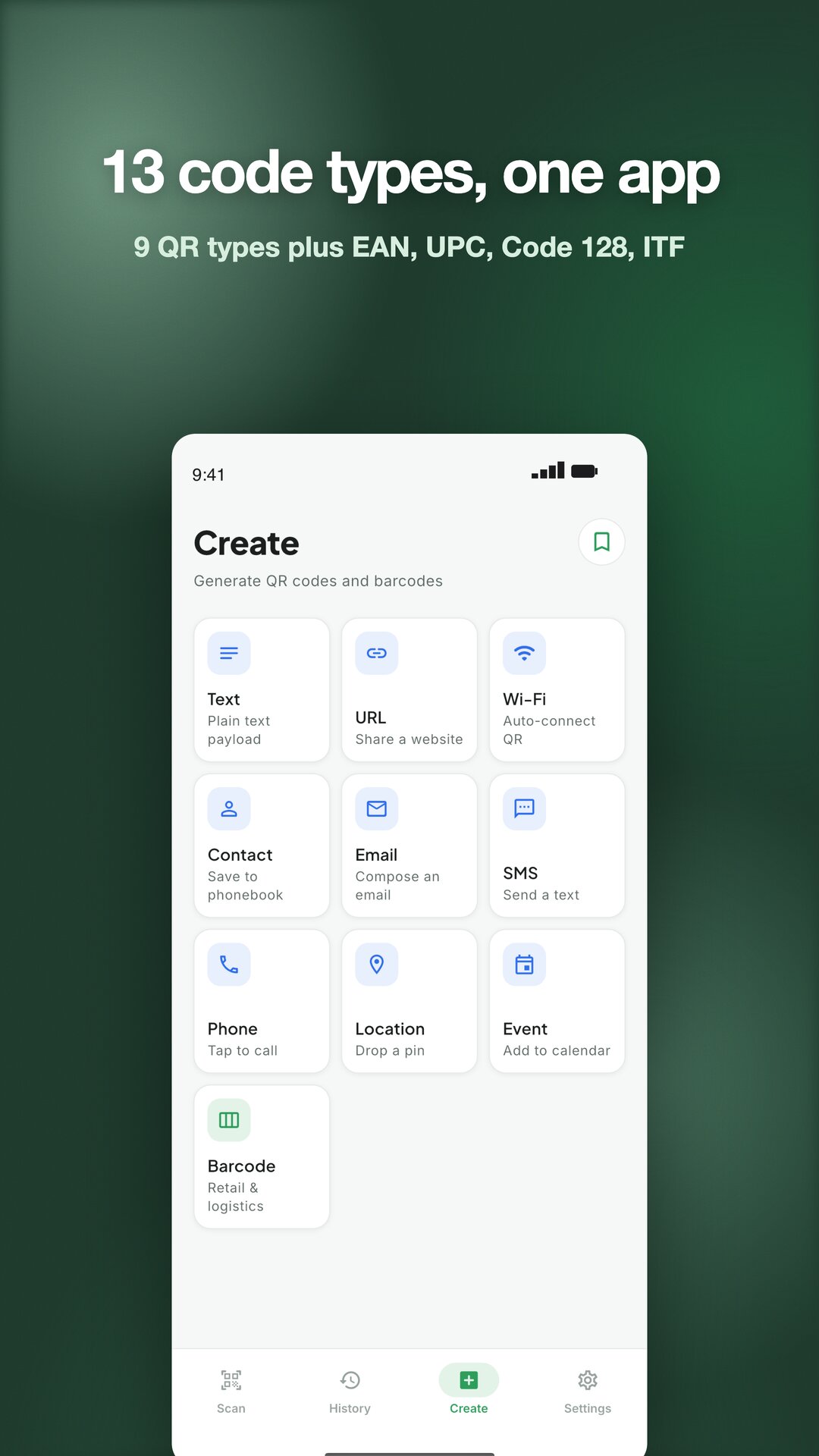 13 code types, one app