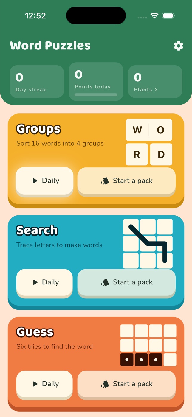 The Word Puzzles home screen