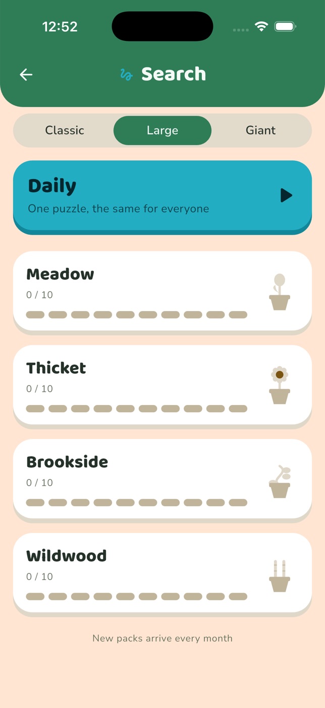 Packs by grid size, and a new set every month