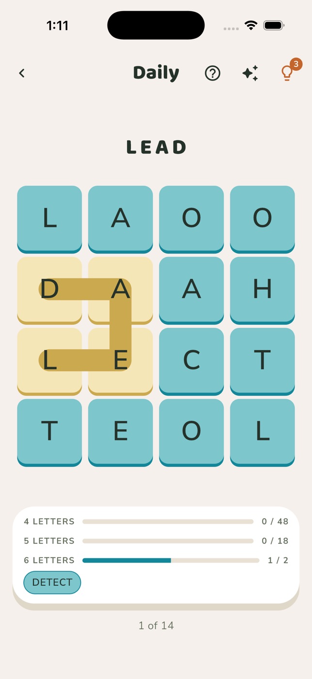 Trace neighbouring letters; the counts by length are the only clue